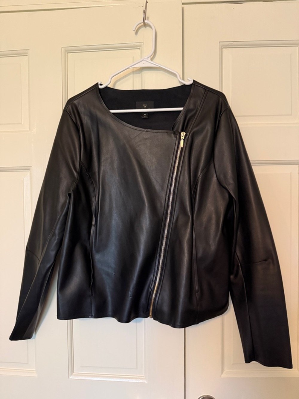 Worthington Black Faux Leather Asymmetrical Zip-Front Jacket